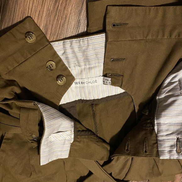See by Chloe Ultra High Rise Khaki Straight Leg Pant With Two Button Rows Cotton - Picture 10 of 14